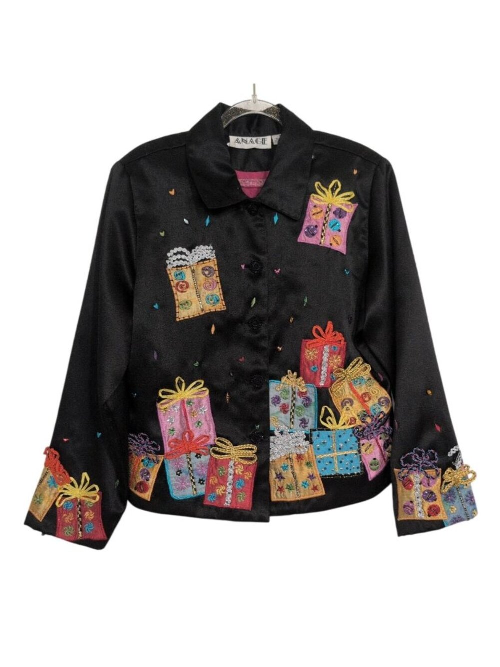 Anage Celebration Jacket Womens Size Medium Black Colorful Present Birthday Line